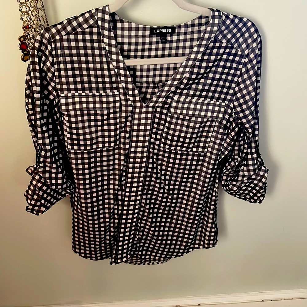 Express Black and white checkered blouse